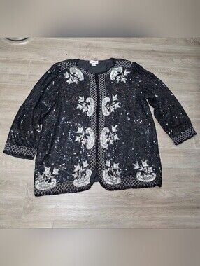 Vintage 80's Midnight Run Blazer Size 2XL Silk Beaded Sequin Shoulder Pads